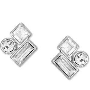 NEW GUESS SILVER-TONE MIXED CRYSTAL STUD MODERN EARRINGS NWT